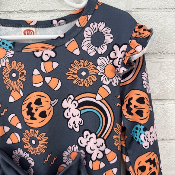 Girl’s Halloween Dress with Bow - Gray and Orange - Picture 3 of 8